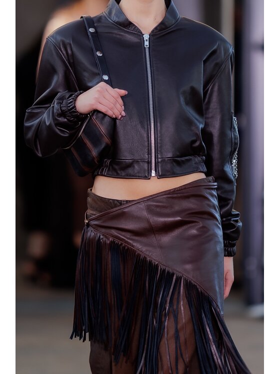 Mimika Mimika Kurtka skórzana Rumor bomber n^1 dark chocolate Brązowy Oversize