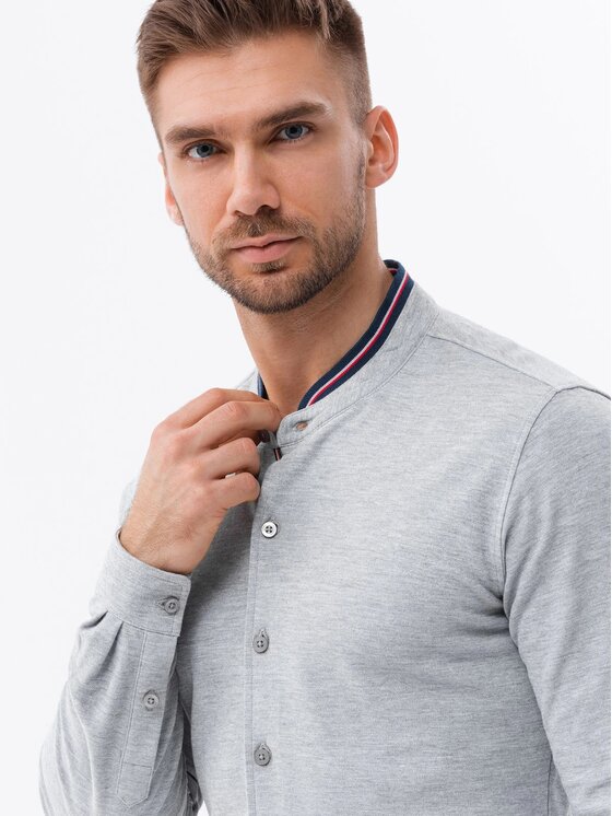 Ombre Ombre Košile OM-SHCS-0178 Šedá Slim Fit