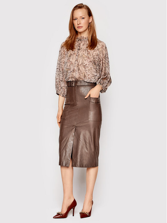 Sisley Gonna in similpelle 48WPL0009 Marrone Regular Fit Modivo
