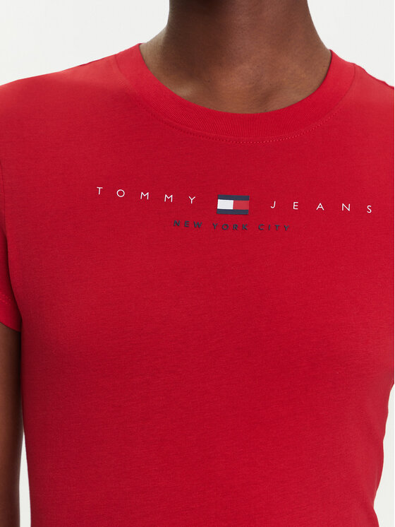 Tommy Jeans Tommy Jeans Tričko Linear DW0DW21422 Červená Slim Fit