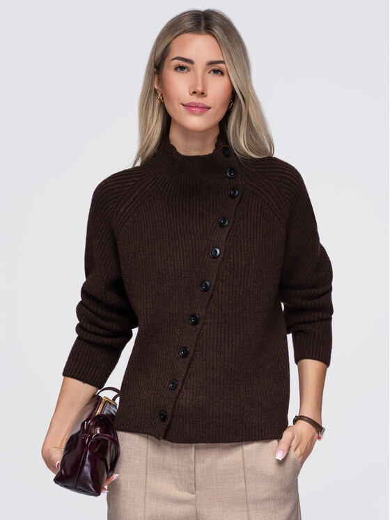 Ombre Ombre Sweter OW-SW-E0014 Brązowy Regular Fit