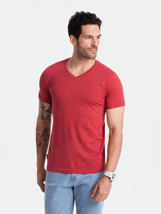Ombre Ombre T-Shirt OM-TSBS-0145 Czerwony Regular Fit