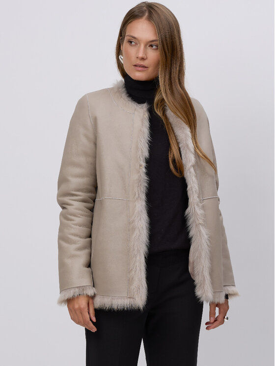 FAN LEATHER FAN LEATHER Kożuch naturalny Dwustronny z Toscany Beżowy Loose Fit