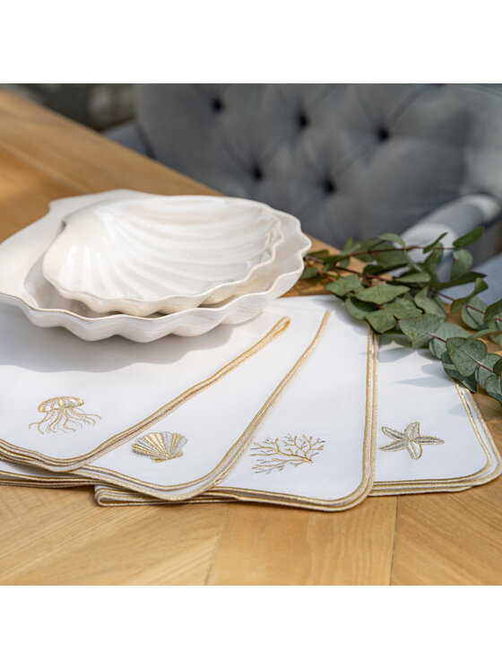 Roseberry Home Roseberry Home Serwetki Haftowana Seashell z motywem muszli Biały