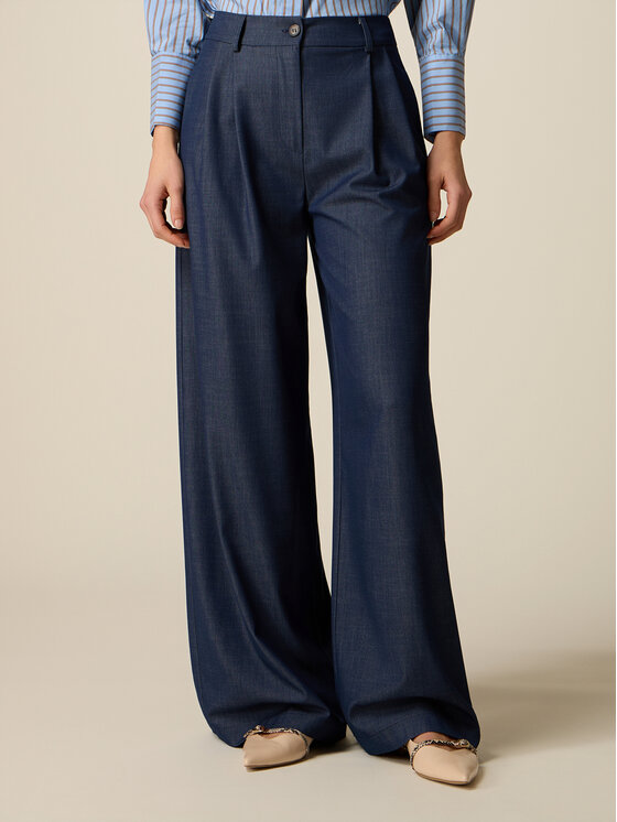 Oltre Oltre Pantaloni di tessuto P024R009521N034 Blu Baggy Fit