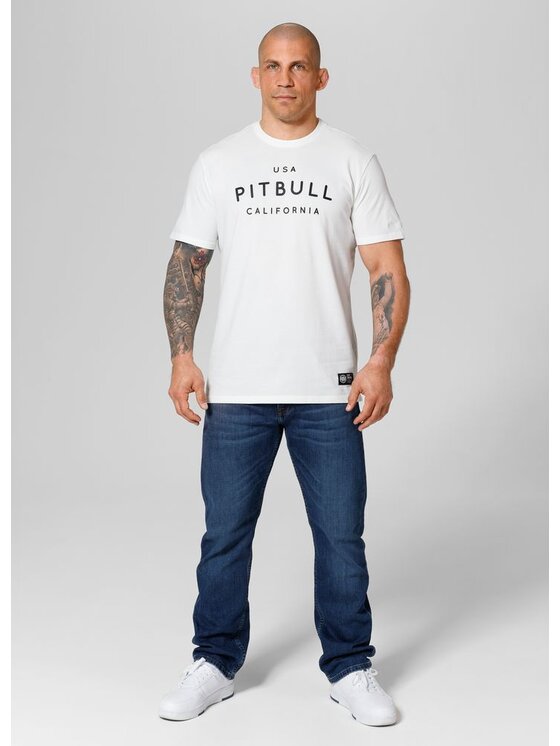 PITBULL PITBULL T-Shirt Koszulka Garment Washed USA Cal S Biały Regular Fit