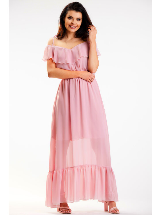Awama Awama Sukienka letnia A573 Różowy Basic Fit