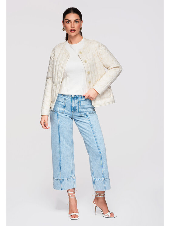Ombre Ombre Kurtka przejściowa OW-JALP-0125 Kremowy Regular Fit