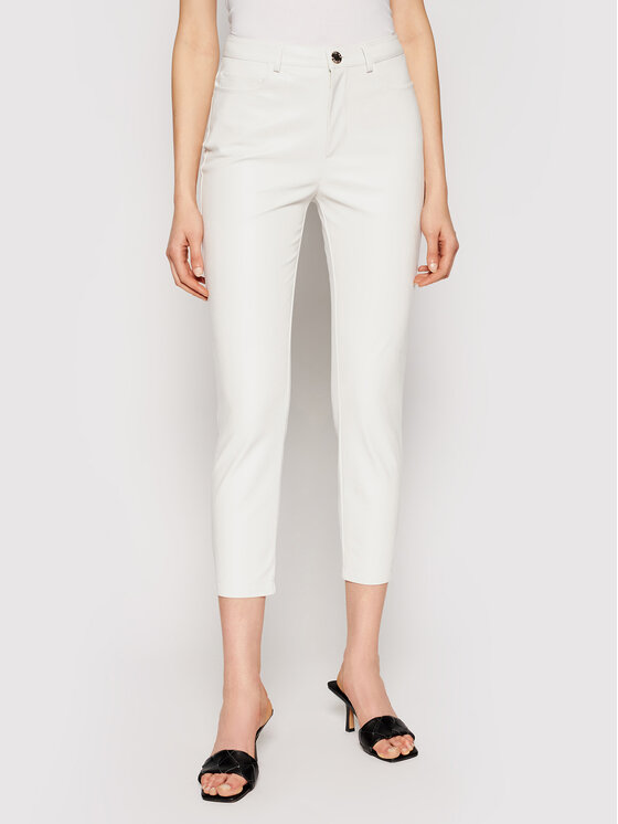 PINKO Pinko Παντελόνι από απομίμηση δέρματος Susan PE 21 BLK01 1G15ZV 7105 Λευκό Slim Fit