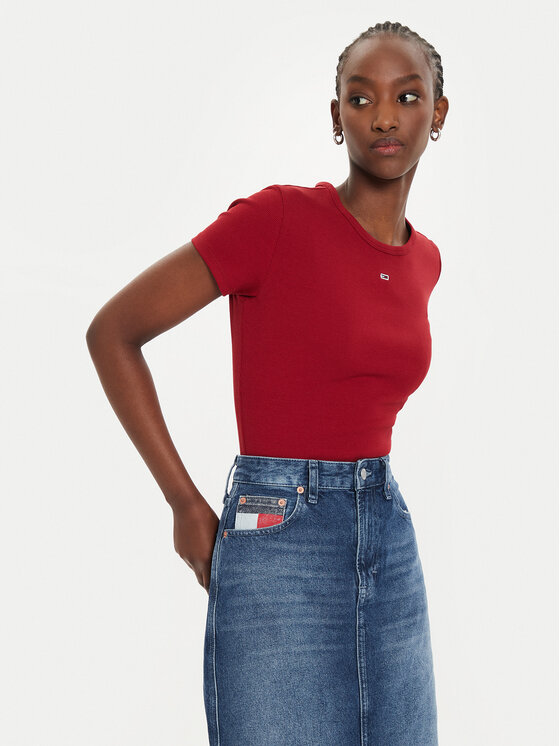Tommy Jeans Tommy Jeans Тишърт Essential DW0DW17383 Червен Slim Fit