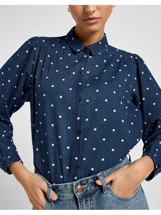 Lee Lee Koszula Shirred Blouse Niebieski Relaxed Fit