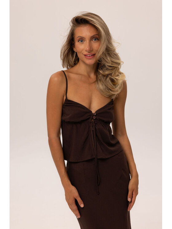 Hottie Hot Hottie Hot Sada top a sukňa NUSA Hnedá Slim Fit