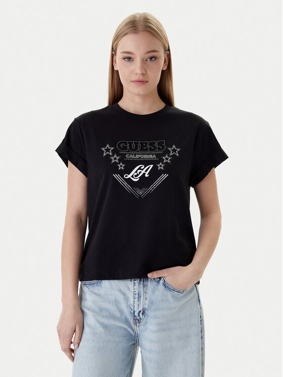 Guess Guess Tricou W6RI30 I3Z14 Negru Regular Fit