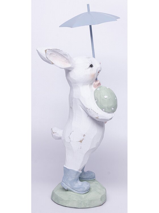 MIAhome MIAhome Figurka Królik w kaloszach i pod parasolem 29x9x13 cm GINO Kolorowy