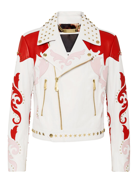 PHILIPP PLEIN PHILIPP PLEIN Kožená bunda 2853 Biela Slim Fit