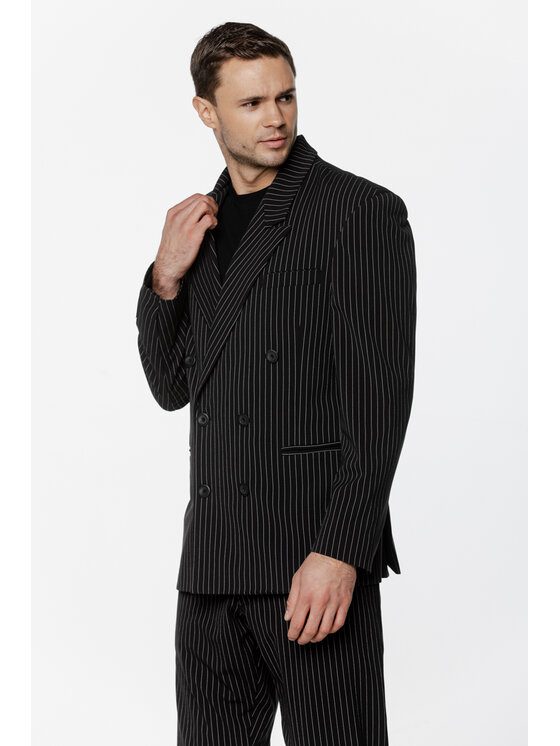 Pilawski Pilawski Marynarka MARYNARKA W PRĄŻEK MĘSKA Czarny Slim Fit