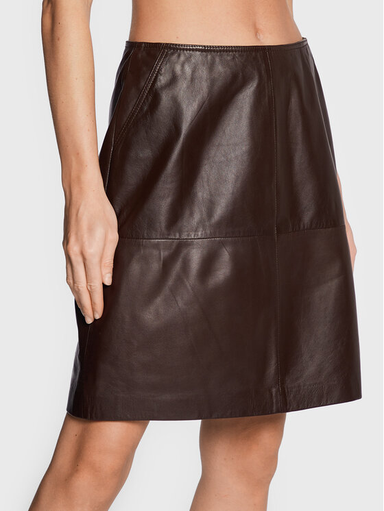 Luisa Spagnoli Fustă din piele Felce 5377437 Maro Regular Fit