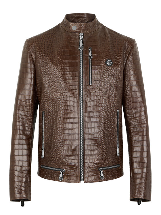 PHILIPP PLEIN PHILIPP PLEIN Kurtka skórzana 29937 Brązowy Slim Fit