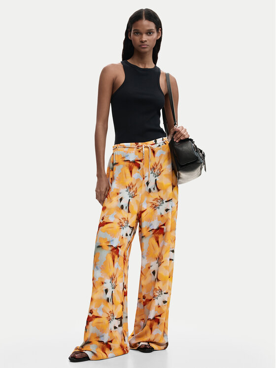 Desigual Desigual Bavlnené nohavice Pant Preston 26SWPW38 Oranžová Relaxed Fit
