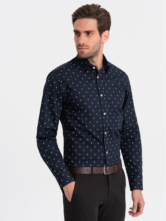 Ombre Ombre Košile OM-SHCS-0156 Tmavomodrá Regular Fit