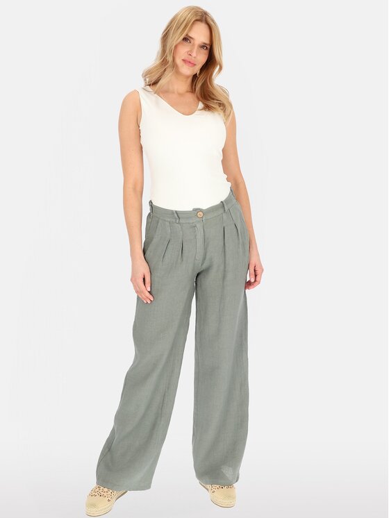 Perso Perso Spodnie damskie PTE255039F Khaki Regular Fit
