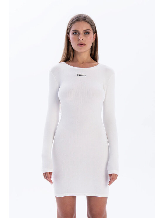 Nudyess Nudyess Úpletové šaty Eos Mini z haftem Écru Fitted Fit