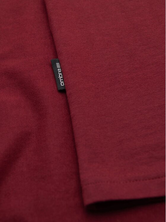 Ombre Ombre T-Shirt OM-TSBS-0236 Bordowy Regular Fit