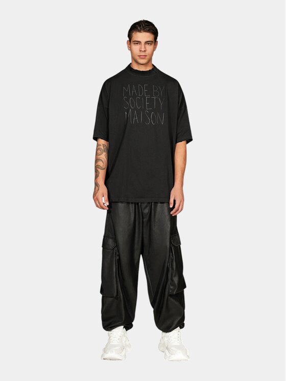 MADE BY SOCIETY MADE BY SOCIETY T-Shirt Unfinished Tee - T17653 Czarny Basic Fit