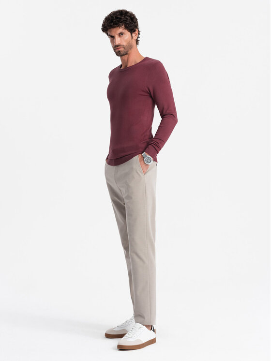 Ombre Ombre Sweter OM-SWBS-0106 Bordowy Regular Fit