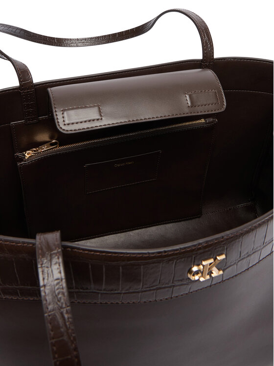 Calvin Klein Calvin Klein Τσάντα Ck Croc Snap Large Tote LV04F3904G Σκούρο καφέ