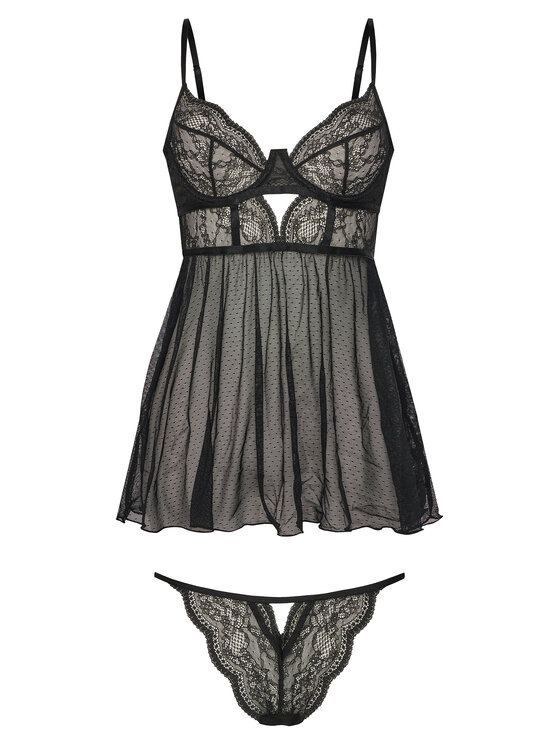 Hunkemöller Hunkemöller Spalna srajca Babydoll Isabelle 205820 Črna