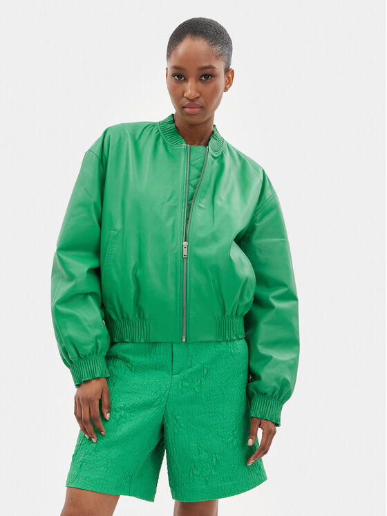 Custommade Kožená bunda Francette 999418856 Zelená Relaxed Fit