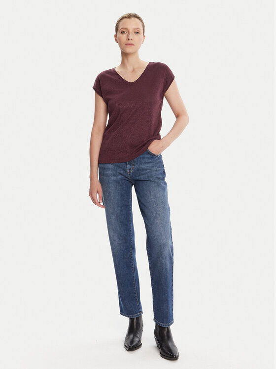 ONLY ONLY T-Shirt Silvery 15136069 Bordowy Loose Fit