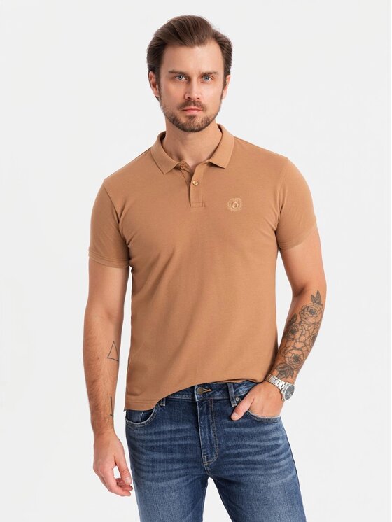Ombre Ombre Komplet 3 koszulek polo OM-POBS-0133 Brązowy Regular Fit