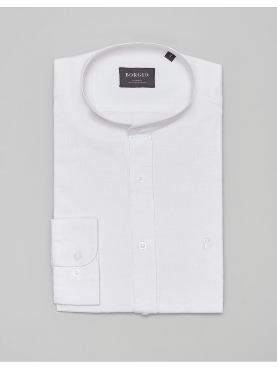 Borgio Borgio Koszula lentane Biały Slim Fit
