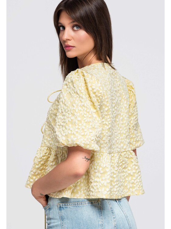 Ombre Ombre Bluzka OW-TS-E0048 Żółty Regular Fit