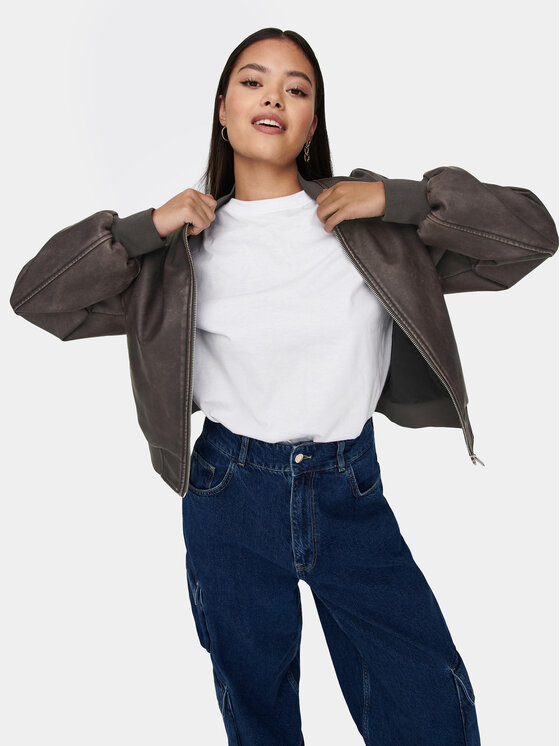 ONLY ONLY Bunda z imitácie kože Jane 15314240 Hnedá Loose Fit