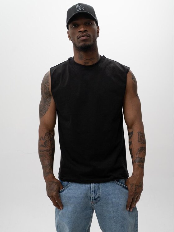 Urban City Urban City Kamizelka BEZRĘKAWNIK Tank Top Męski BAWEŁNIANY Koszulka Bez Rękawów Męska Czarna UrbanCity GŁADKI M Czarny Regular Fit