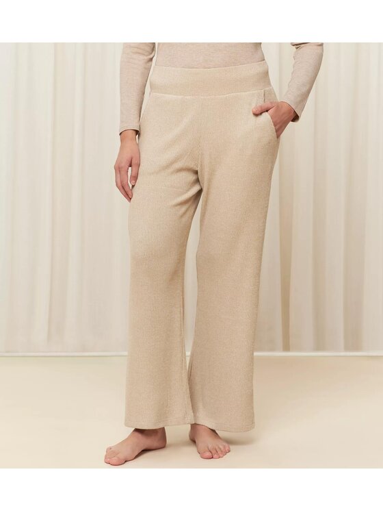 Triumph Triumph Spodnie piżamowe Thermal WIDE TROUSER HIGH WAIST Beżowy Relaxed Fit