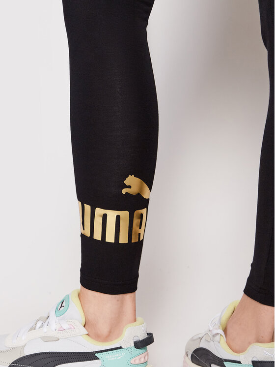 Shop PUMA Essential Metallic Logo Leggings 848307-01 black