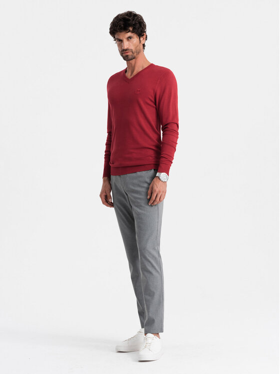 Ombre Ombre Sweter OM-SWBS-0107 Czerwony Regular Fit