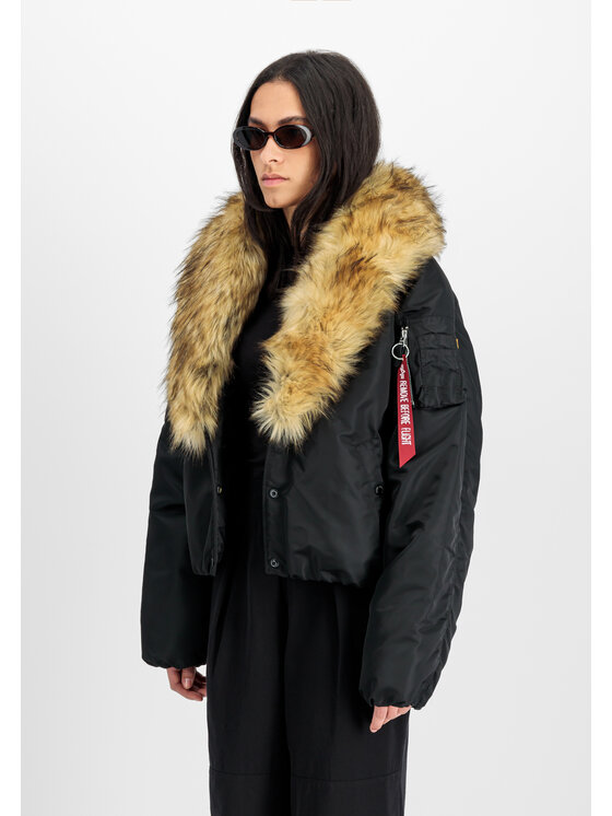 Alpha Industries Alpha Industries Kurtka bomber MOD Fur Bomber Jacket Women Czarny Relaxed Fit