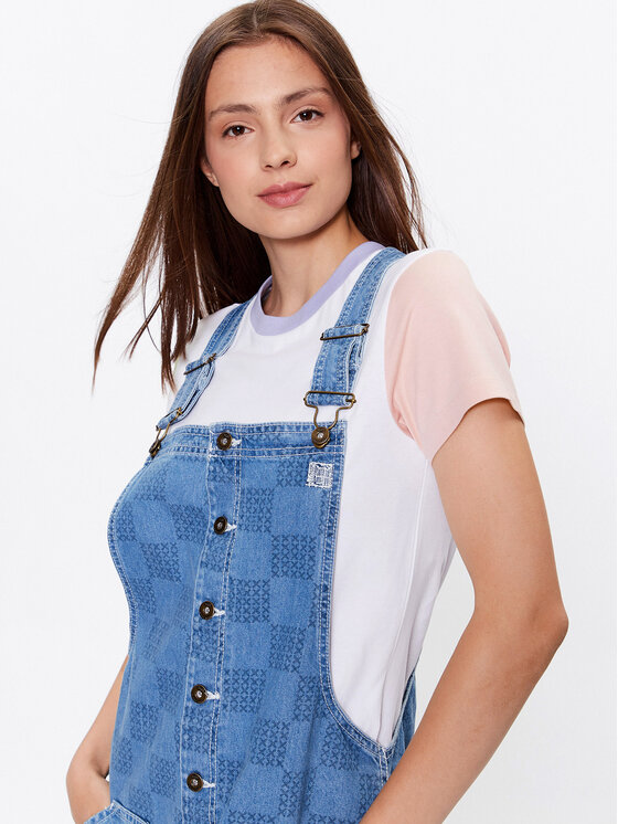 Vans Mended Check Denim Pinafore Dress in Blue