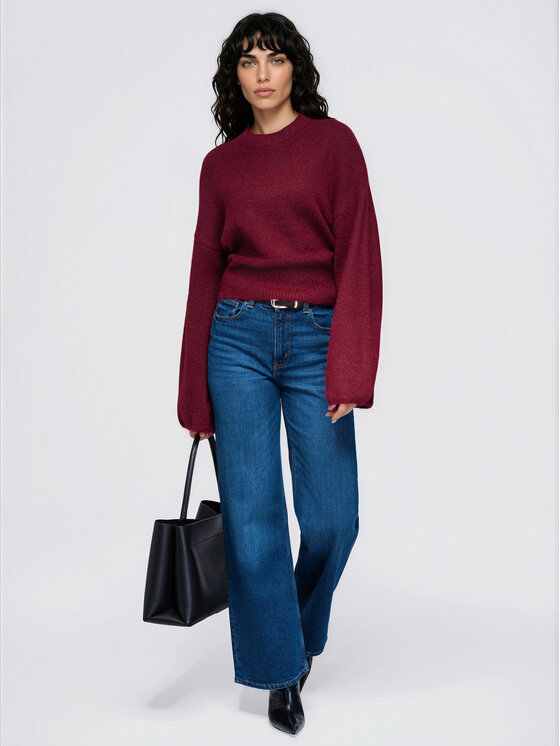 Ombre Ombre Svetr OW-SW-E0062 Bordó Relaxed Fit