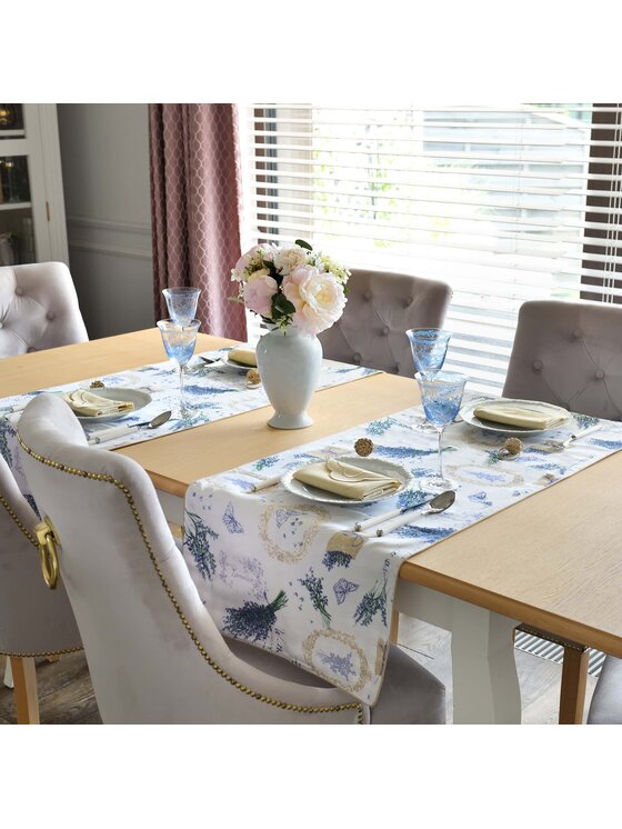 Roseberry Home Roseberry Home Bieżnik dwustronny Lavender & Beige Gingham Niebieski