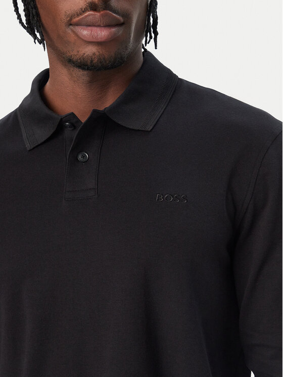 BOSS BOSS Тениска с яка и копчета Interlock 50527525 Черен Regular Fit