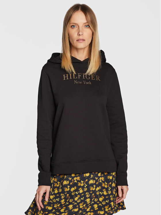 Tommy Hilfiger Tommy Hilfiger Bluză Foil WW0WW37181 Negru Regular Fit