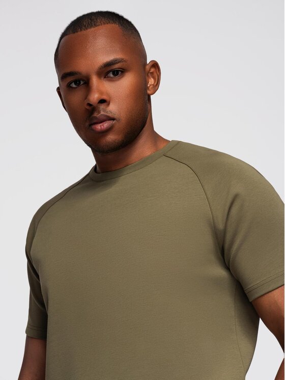 Ombre Ombre T-Shirt OM-TSCT-0240 Zielony ciemny Comfortable Fit