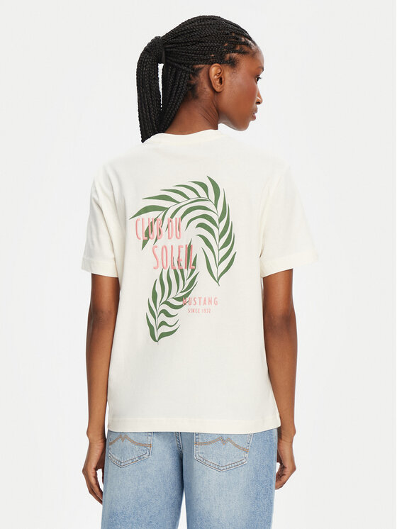 Mustang Mustang T-Shirt Floris 1016141 Écru Relaxed Fit