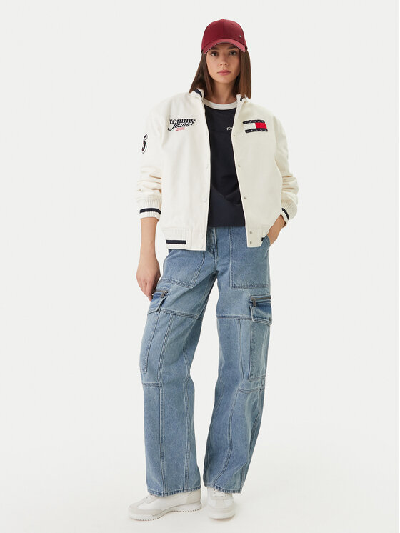 Tommy Jeans Tommy Jeans Bomber stila jaka DW0DW22585 Balts Relaxed Fit